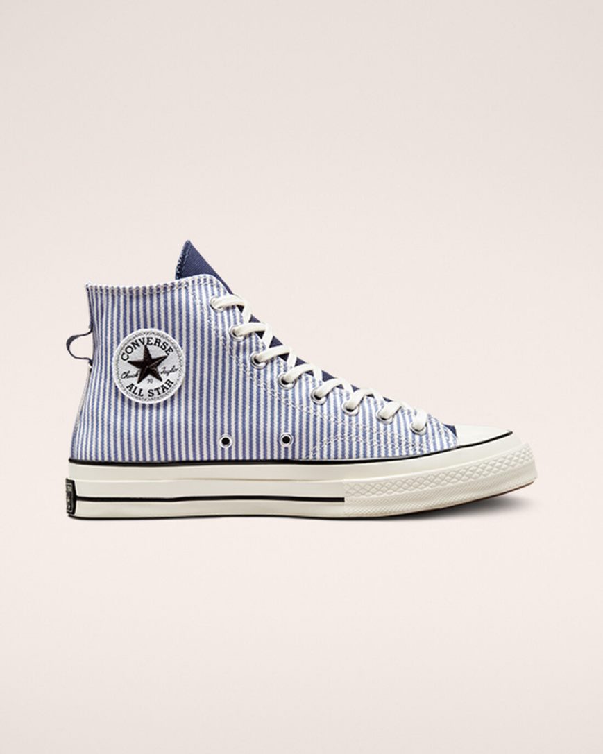 Men\'s Converse Chuck 70 Crafted Stripe High Top Shoes Wash Indigo / Black | AU 5E083V